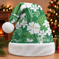 Green Hawaiian Hibiscus Monstera Christmas Santa Hat Grunge Stylized LT01 Without Fur Green - Polynesian Pride