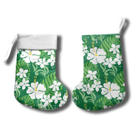 Green Hawaiian Hibiscus Monstera Christmas Stocking Grunge Stylized