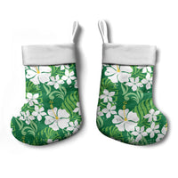 Green Hawaiian Hibiscus Monstera Christmas Stocking Grunge Stylized