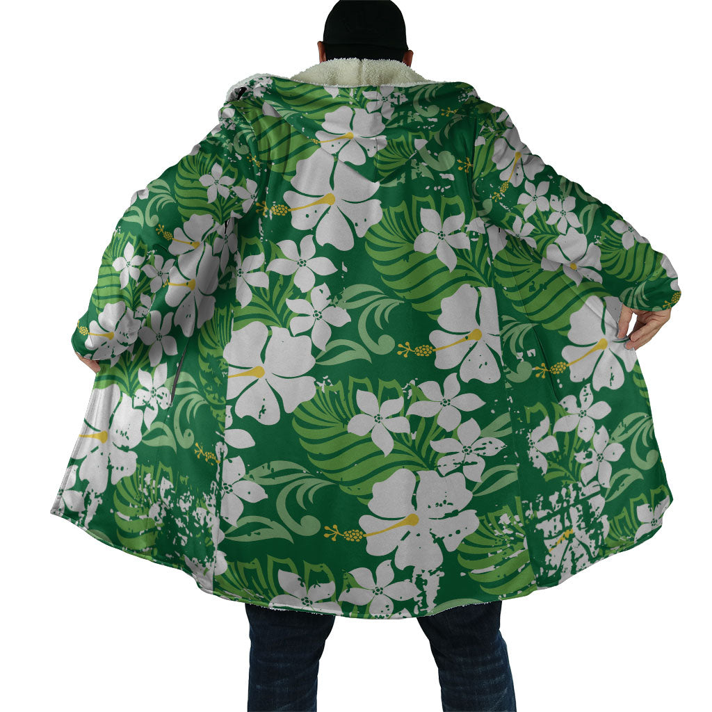 Green Hawaiian Hibiscus Monstera Cloak Grunge Stylized
