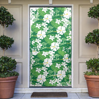 Green Hawaiian Hibiscus Monstera Door Cover Grunge Stylized