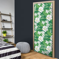 Green Hawaiian Hibiscus Monstera Door Cover Grunge Stylized