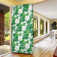Green Hawaiian Hibiscus Monstera Door Cover Grunge Stylized