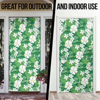 Green Hawaiian Hibiscus Monstera Door Cover Grunge Stylized