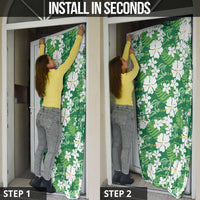 Green Hawaiian Hibiscus Monstera Door Cover Grunge Stylized