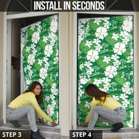 Green Hawaiian Hibiscus Monstera Door Cover Grunge Stylized