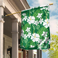 Green Hawaiian Hibiscus Monstera Garden Flag Grunge Stylized LT01 House Flag Green - Polynesian Pride