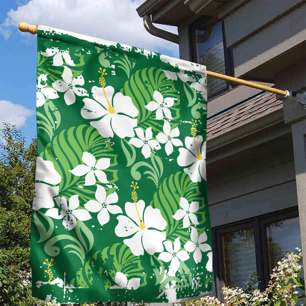 Green Hawaiian Hibiscus Monstera Garden Flag Grunge Stylized LT01 - Polynesian Pride
