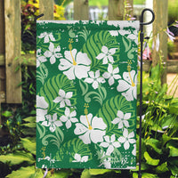 Green Hawaiian Hibiscus Monstera Garden Flag Grunge Stylized LT01 Garden Flag Green - Polynesian Pride