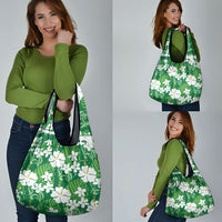 Green Hawaiian Hibiscus Monstera Grocery Bag Grunge Stylized LT01 - Polynesian Pride