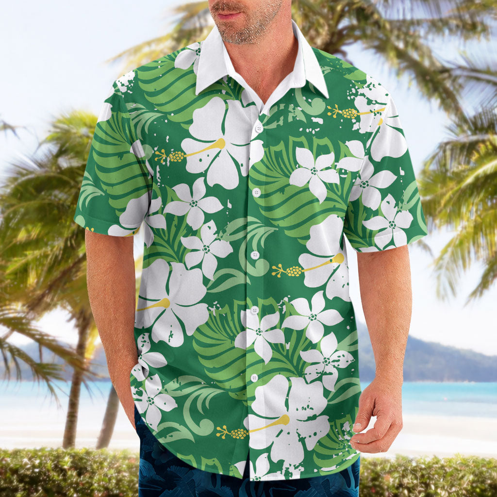 Green Hawaiian Hibiscus Monstera Hawaiian Shirt Grunge Stylized LT01 - Polynesian Pride