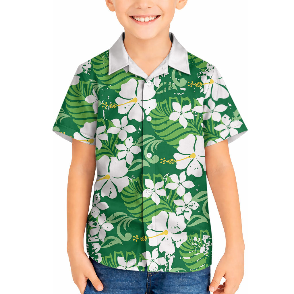 Green Hawaiian Hibiscus Monstera Hawaiian Shirt Grunge Stylized LT01 - Polynesian Pride