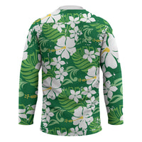 Green Hawaiian Hibiscus Monstera Hockey Jersey Grunge Stylized LT01 - Polynesian Pride