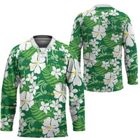 Green Hawaiian Hibiscus Monstera Hockey Jersey Grunge Stylized LT01 - Polynesian Pride