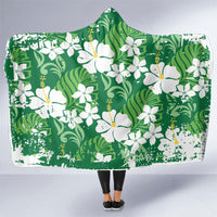 Green Hawaiian Hibiscus Monstera Hooded Blanket Grunge Stylized LT01 One Size Green - Polynesian Pride