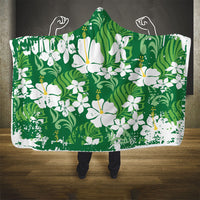 Green Hawaiian Hibiscus Monstera Hooded Blanket Grunge Stylized LT01 - Polynesian Pride