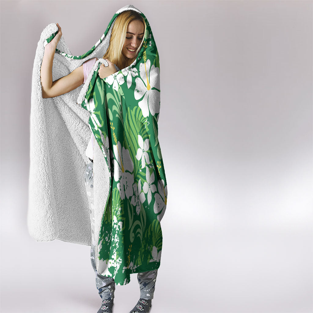 Green Hawaiian Hibiscus Monstera Hooded Blanket Grunge Stylized LT01 - Polynesian Pride