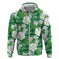 Green Hawaiian Hibiscus Monstera Hoodie Grunge Stylized LT01 Zip Hoodie Green - Polynesian Pride