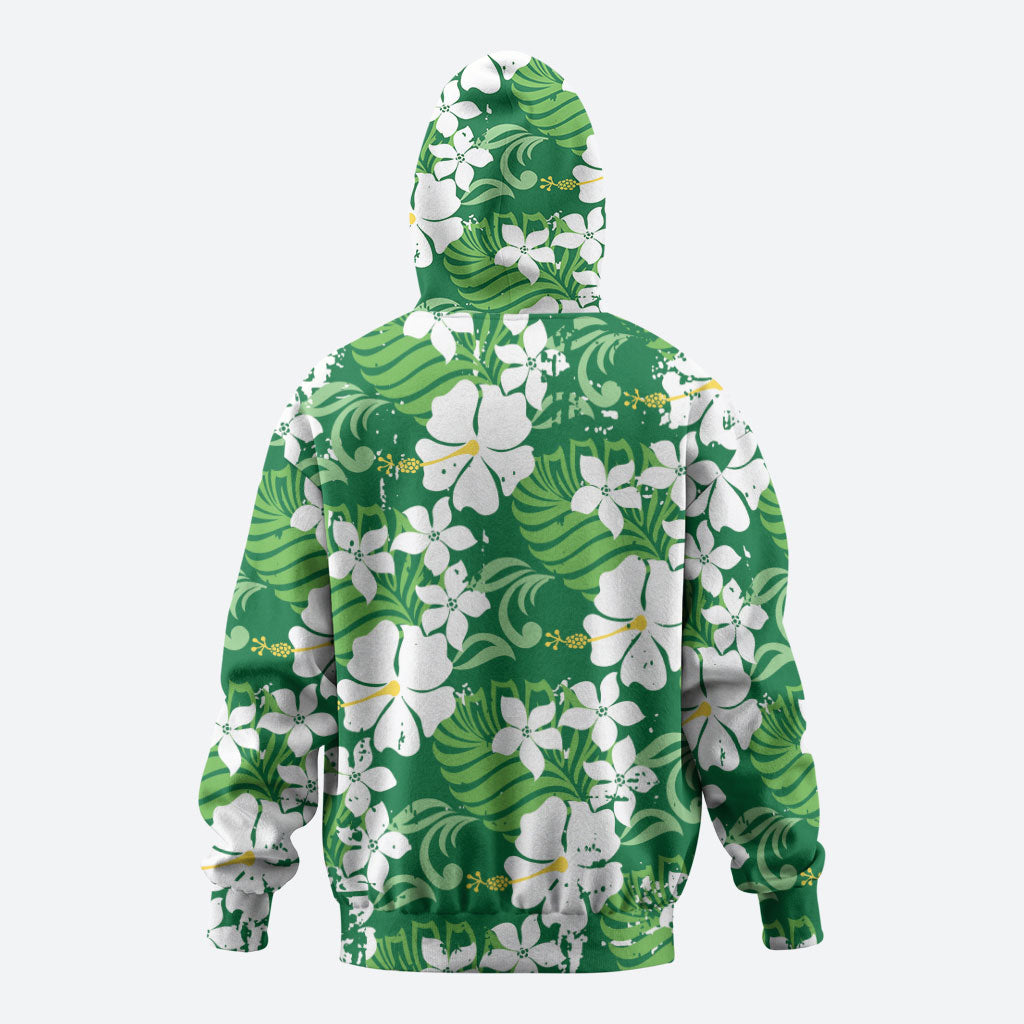 Green Hawaiian Hibiscus Monstera Hoodie Grunge Stylized LT01 - Polynesian Pride