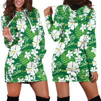 Green Hawaiian Hibiscus Monstera Hoodie Dress Grunge Stylized LT01 - Polynesian Pride