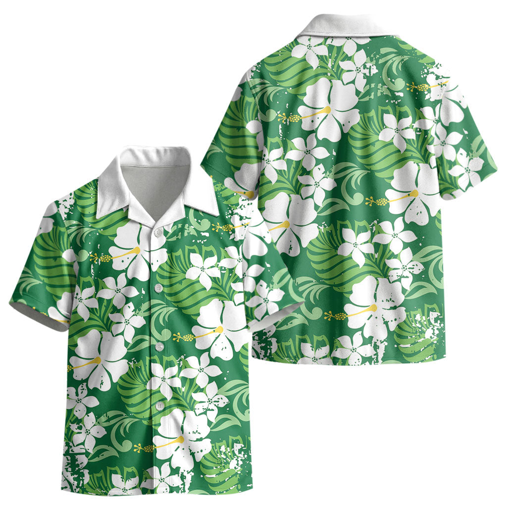 Green Hawaiian Hibiscus Monstera Kid Hawaiian Shirt Grunge Stylized LT01 - Polynesian Pride