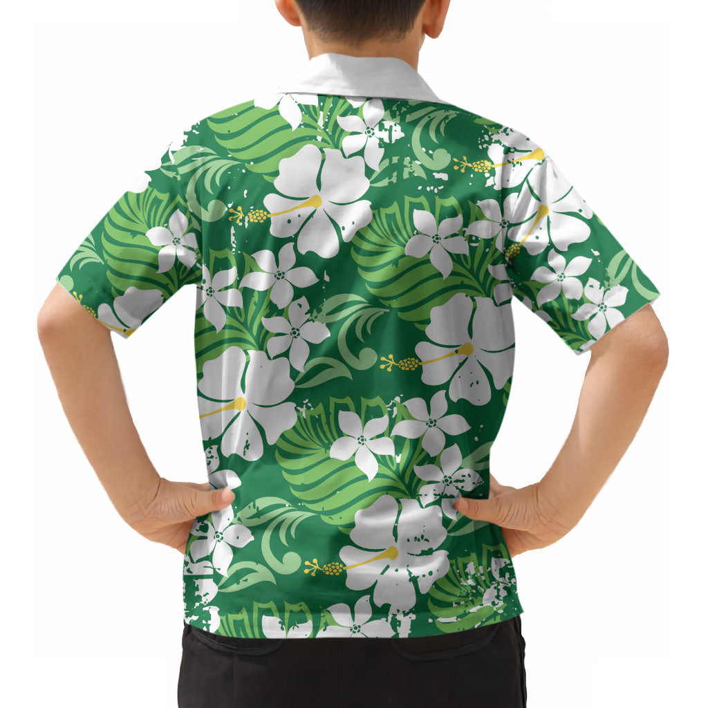 Green Hawaiian Hibiscus Monstera Kid Hawaiian Shirt Grunge Stylized LT01 - Polynesian Pride
