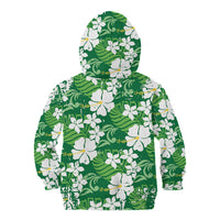 Green Hawaiian Hibiscus Monstera Kid Hoodie Grunge Stylized LT01 - Polynesian Pride