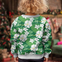 Green Hawaiian Hibiscus Monstera Kid Ugly Christmas Sweater Grunge Stylized