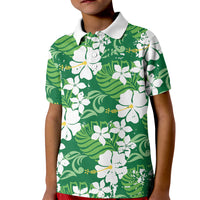 Green Hawaiian Hibiscus Monstera Kid Polo Shirt Grunge Stylized LT01 Kid Green - Polynesian Pride