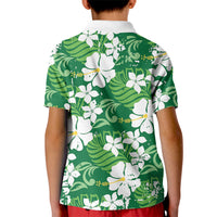 Green Hawaiian Hibiscus Monstera Kid Polo Shirt Grunge Stylized LT01 - Polynesian Pride