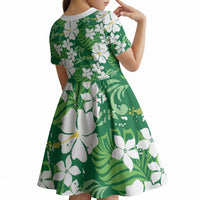 Green Hawaiian Hibiscus Monstera Kid Short Sleeve Dress Grunge Stylized LT01 - Polynesian Pride