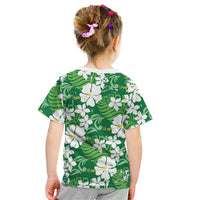 Green Hawaiian Hibiscus Monstera Kid T Shirt Grunge Stylized LT01 - Polynesian Pride
