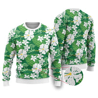 Green Hawaiian Hibiscus Monstera Ugly Christmas Sweater Grunge Stylized LT01 Green - Polynesian Pride