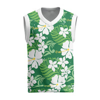 Green Hawaiian Hibiscus Monstera Christmas Knitted V-Neck Vest Grunge Stylized LT01 Green - Polynesian Pride