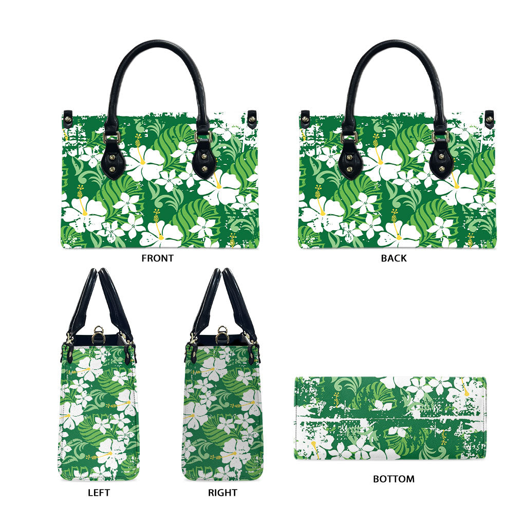Green Hawaiian Hibiscus Monstera Leather Bag Grunge Stylized LT01 - Polynesian Pride