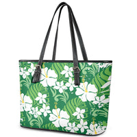 Green Hawaiian Hibiscus Monstera Leather Tote Bag Grunge Stylized LT01 - Polynesian Pride