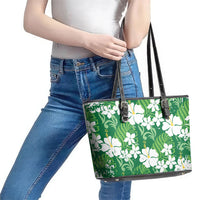Green Hawaiian Hibiscus Monstera Leather Tote Bag Grunge Stylized LT01 - Polynesian Pride