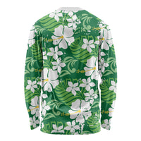 Green Hawaiian Hibiscus Monstera Long Sleeve Shirt Grunge Stylized LT01 - Polynesian Pride