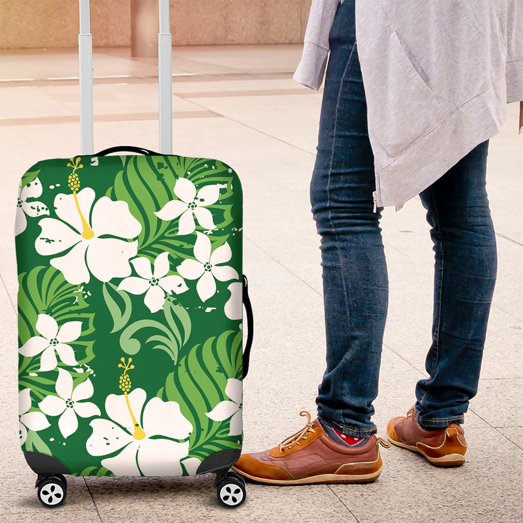 Green Hawaiian Hibiscus Monstera Luggage Cover Grunge Stylized LT01 Green - Polynesian Pride