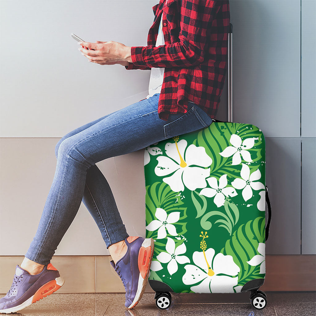 Green Hawaiian Hibiscus Monstera Luggage Cover Grunge Stylized LT01 - Polynesian Pride