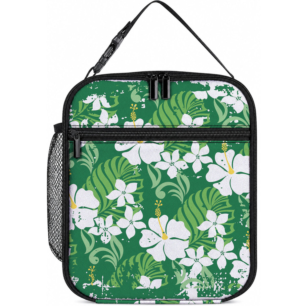 Green Hawaiian Hibiscus Monstera Lunch Bag Grunge Stylized LT01 10.2 × 8.3 × 4.3 inch Green - Polynesian Pride
