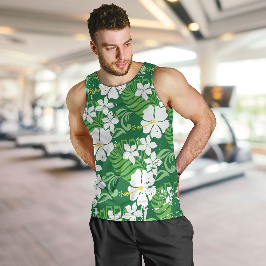 Green Hawaiian Hibiscus Monstera Men Tank Top Grunge Stylized LT01 Green - Polynesian Pride