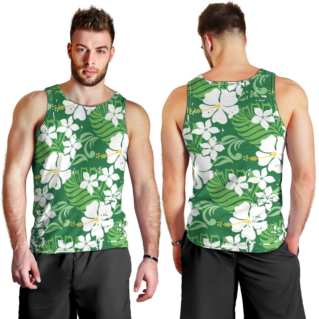 Green Hawaiian Hibiscus Monstera Men Tank Top Grunge Stylized LT01 - Polynesian Pride
