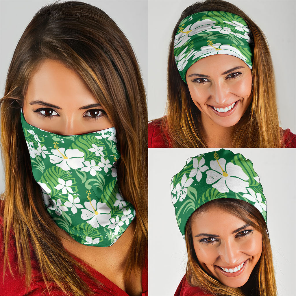 Green Hawaiian Hibiscus Monstera Neck Gaiter Grunge Stylized LT01 - Polynesian Pride