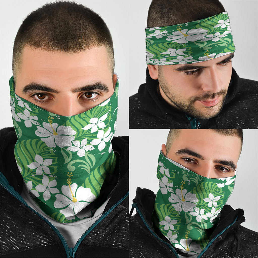 Green Hawaiian Hibiscus Monstera Neck Gaiter Grunge Stylized LT01 - Polynesian Pride