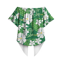 Green Hawaiian Hibiscus Monstera Off Shoulder Wrap Waist Top Grunge Stylized LT01 - Polynesian Pride