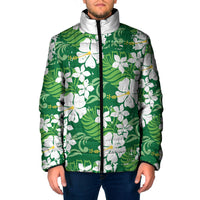 Green Hawaiian Hibiscus Monstera Padded Jacket Grunge Stylized LT01 Men Green - Polynesian Pride