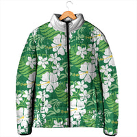 Green Hawaiian Hibiscus Monstera Padded Jacket Grunge Stylized LT01 - Polynesian Pride