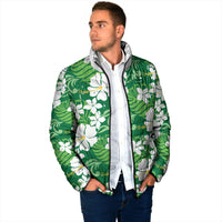 Green Hawaiian Hibiscus Monstera Padded Jacket Grunge Stylized LT01 - Polynesian Pride