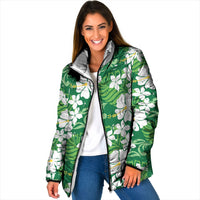 Green Hawaiian Hibiscus Monstera Padded Jacket Grunge Stylized LT01 Women Green - Polynesian Pride